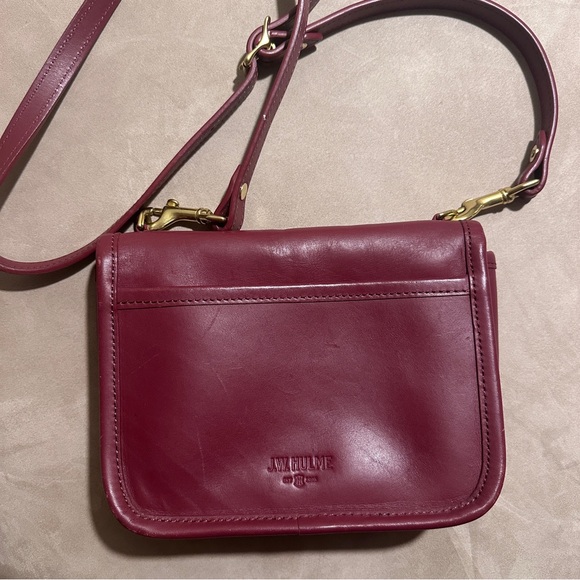 J.W. Hulme Burgundy Leather Crossbody Bag Brass Turn Lock - Picture 2 of 6